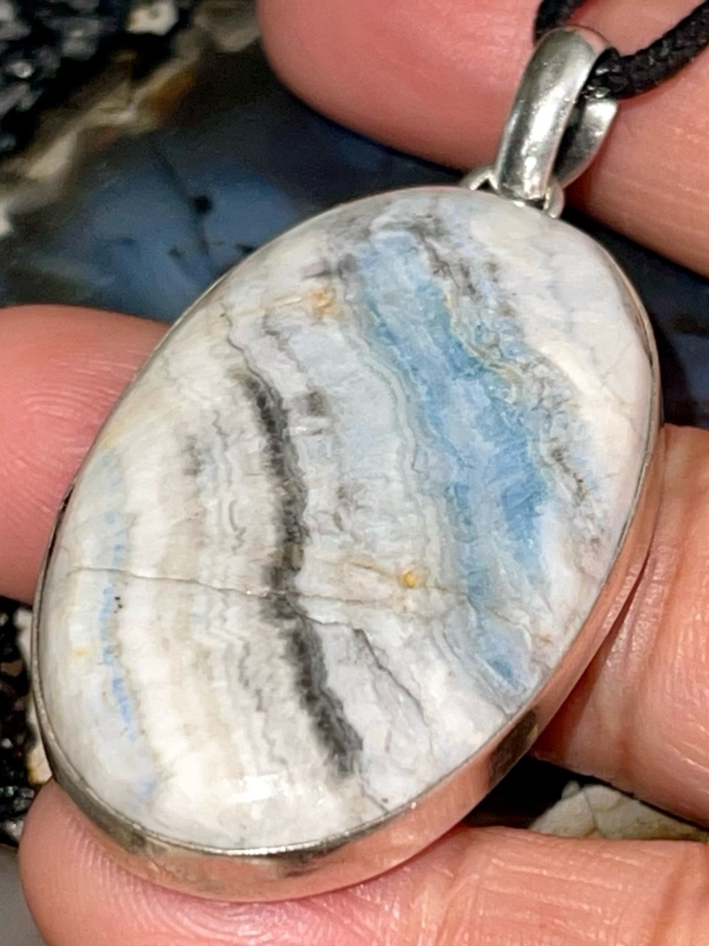 Blue Scheelite Pendant 2 1/4”- Calm & Communication Stone